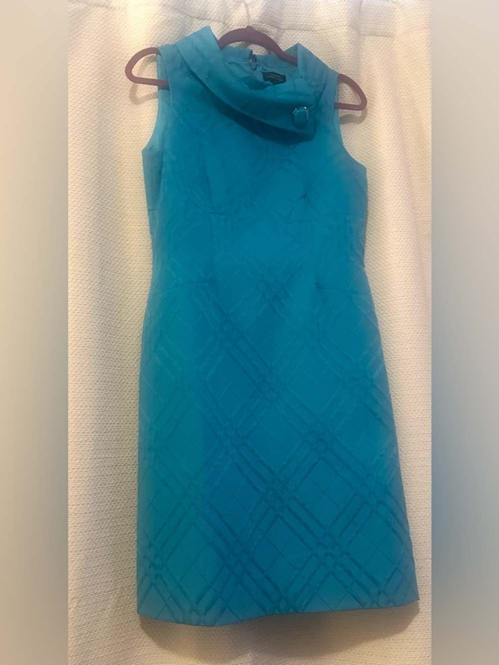 Tahari Teal Textured Midi Dress with Collar Detail